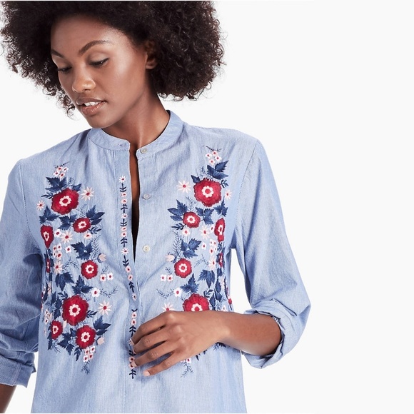 Lucky Brand Tops - Lucky Brand Poplin Embroidered Button Up Shirt